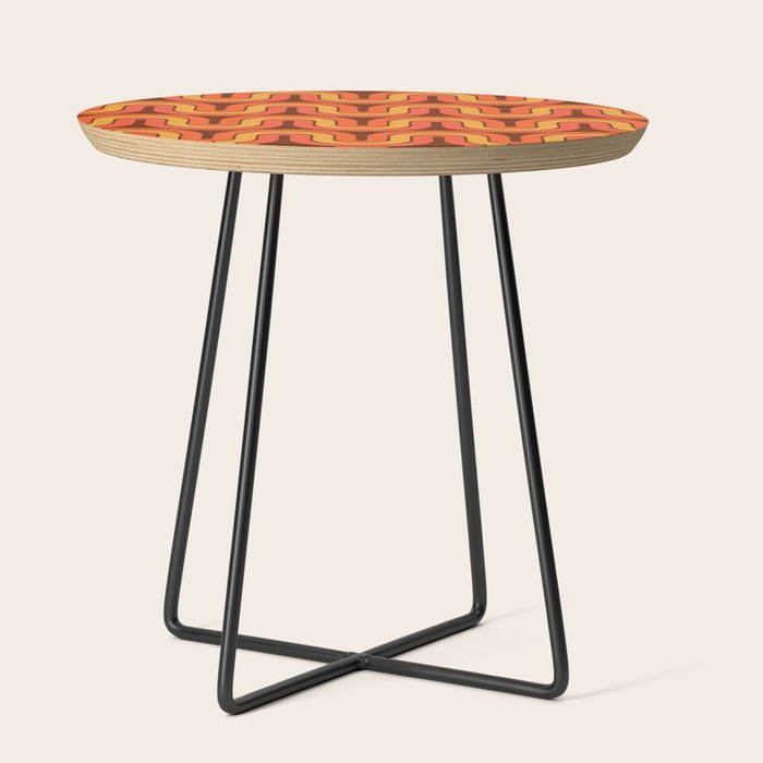 70s Retro Vintage Style Geometric Pattern Autumn Brown Orange and Yellow Side Table