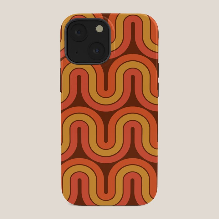 70s Retro Vintage Style Geometric Pattern Autumn Brown Orange and Yellow iPhone Case