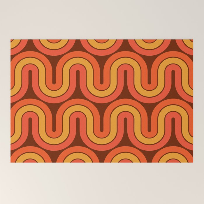 70s Retro Vintage Style Geometric Pattern Autumn Brown Orange and Yellow Welcome Mat