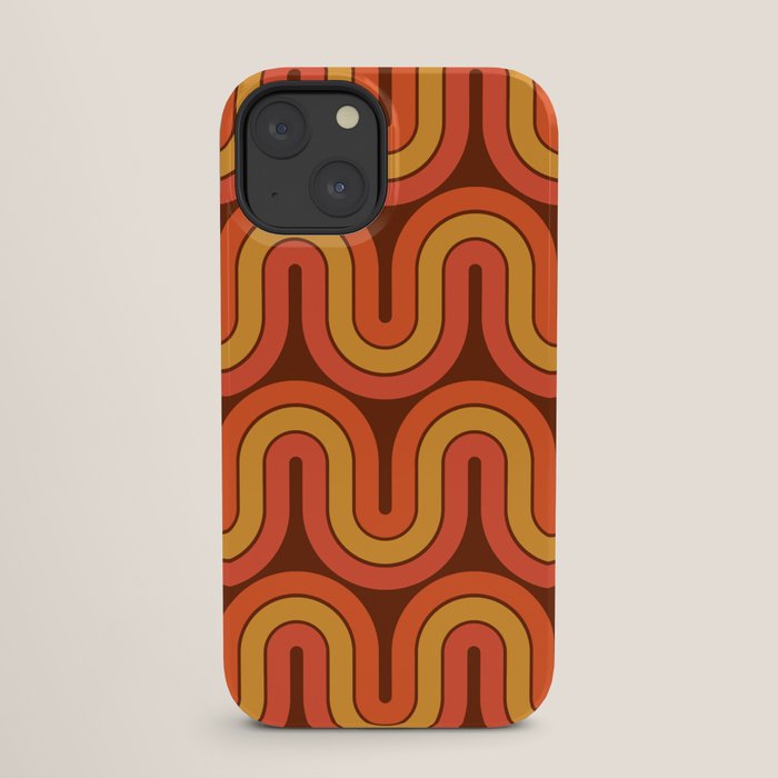 70s Retro Vintage Style Geometric Pattern Autumn Brown Orange and Yellow iPhone Case