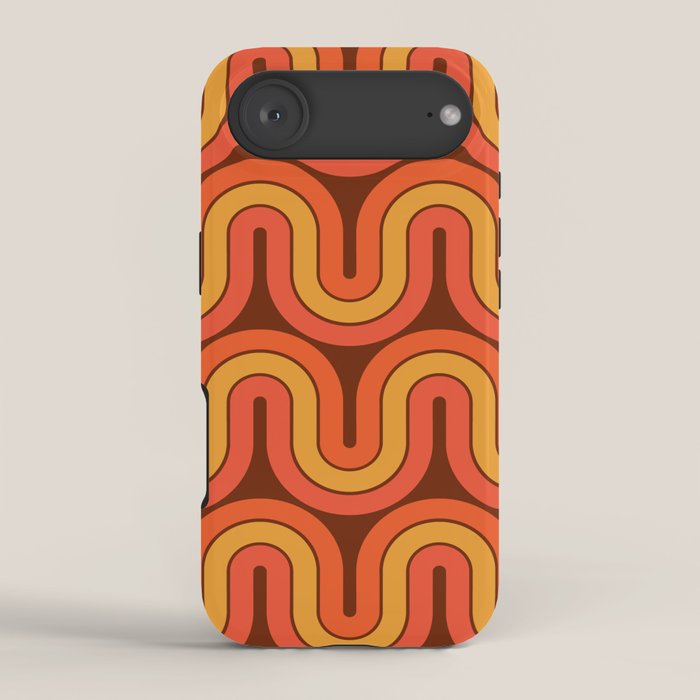 70s Retro Vintage Style Geometric Pattern Autumn Brown Orange and Yellow iPhone Case