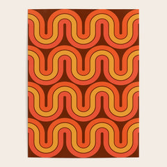 70s Retro Vintage Style Geometric Pattern Autumn Brown Orange and Yellow Poster