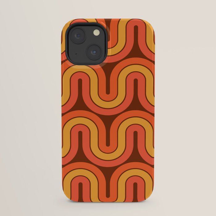 70s Retro Vintage Style Geometric Pattern Autumn Brown Orange and Yellow iPhone Case
