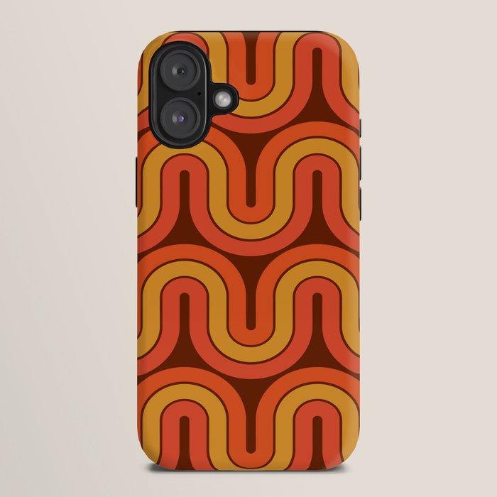 70s Retro Vintage Style Geometric Pattern Autumn Brown Orange and Yellow iPhone Case