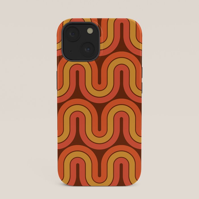 70s Retro Vintage Style Geometric Pattern Autumn Brown Orange and Yellow iPhone Case