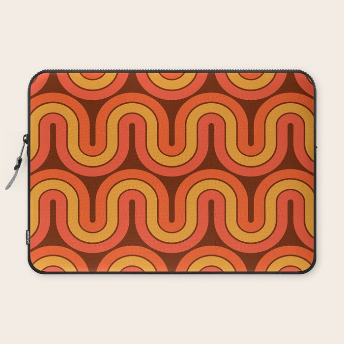 70s Retro Vintage Style Geometric Pattern Autumn Brown Orange and Yellow Laptop Sleeve