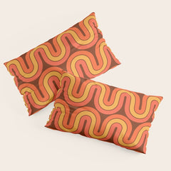 70s Retro Vintage Style Geometric Pattern Autumn Brown Orange and Yellow Pillow Sham