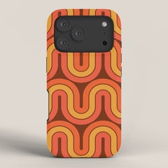 70s Retro Vintage Style Geometric Pattern Autumn Brown Orange and Yellow iPhone Case