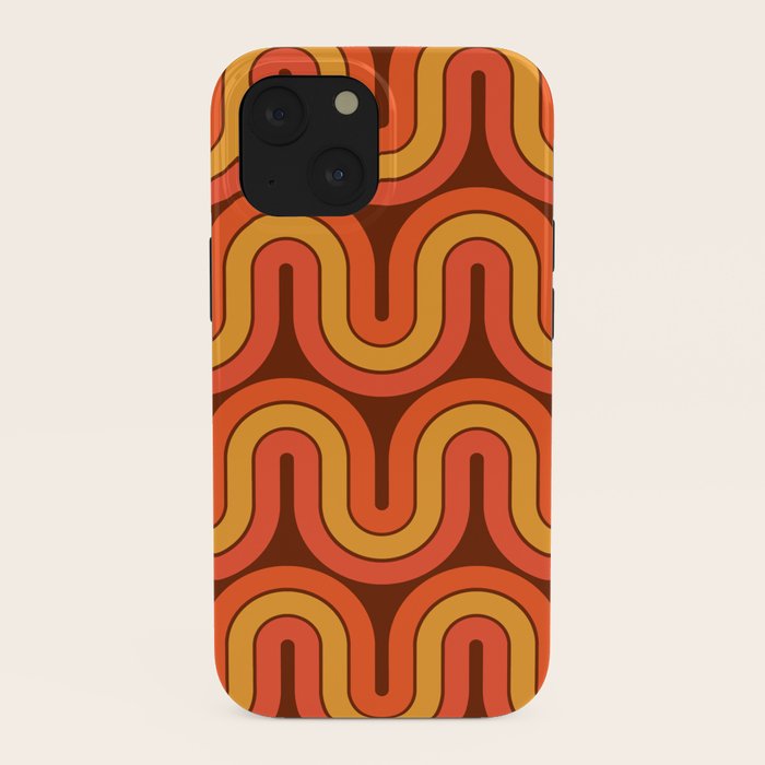70s Retro Vintage Style Geometric Pattern Autumn Brown Orange and Yellow iPhone Case