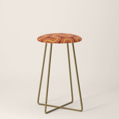 70s Retro Vintage Style Geometric Pattern Autumn Brown Orange and Yellow Stool