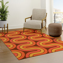 70s Retro Vintage Style Geometric Pattern Autumn Brown Orange and Yellow Rug