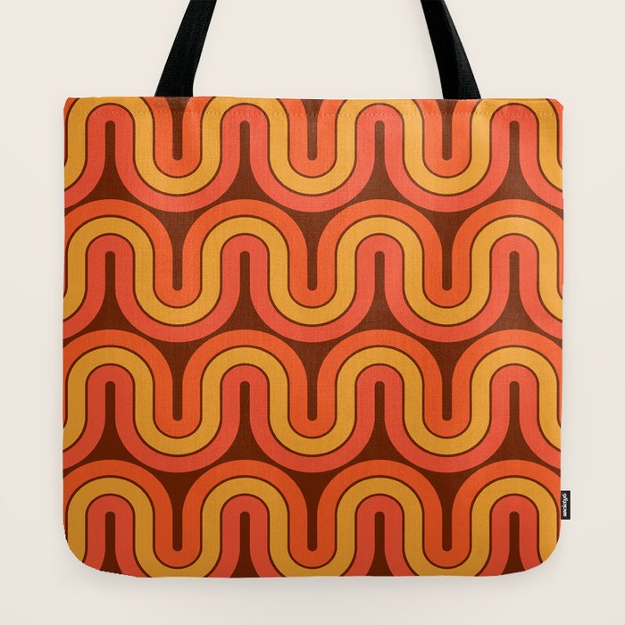 70s Retro Vintage Style Geometric Pattern Autumn Brown Orange and Yellow Tote Bag