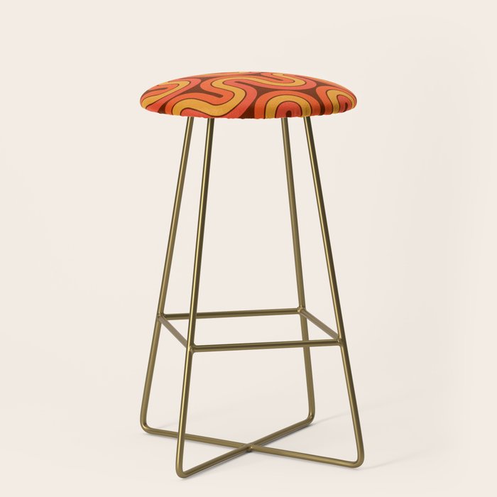 70s Retro Vintage Style Geometric Pattern Autumn Brown Orange and Yellow Stool