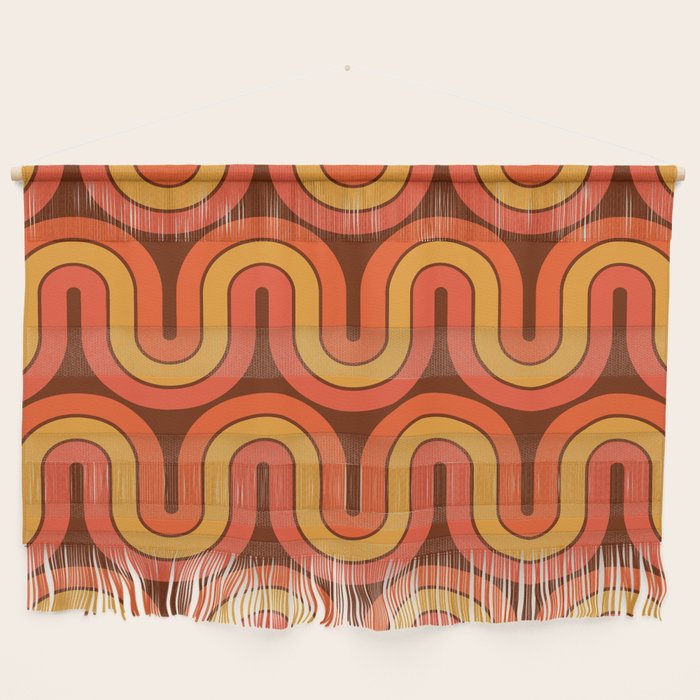 70s Retro Vintage Style Geometric Pattern Autumn Brown Orange and Yellow Wall Hanging