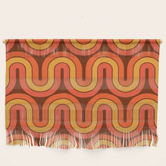 70s Retro Vintage Style Geometric Pattern Autumn Brown Orange and Yellow Wall Hanging