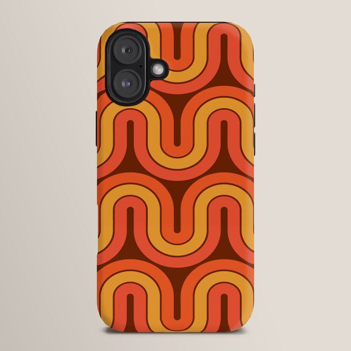 70s Retro Vintage Style Geometric Pattern Autumn Brown Orange and Yellow iPhone Case