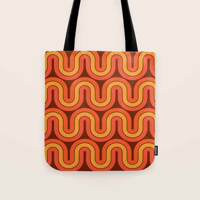 70s Retro Vintage Style Geometric Pattern Autumn Brown Orange and Yellow Tote Bag