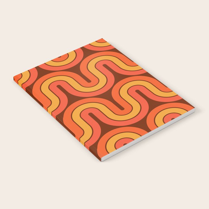 70s Retro Vintage Style Geometric Pattern Autumn Brown Orange and Yellow Notebook