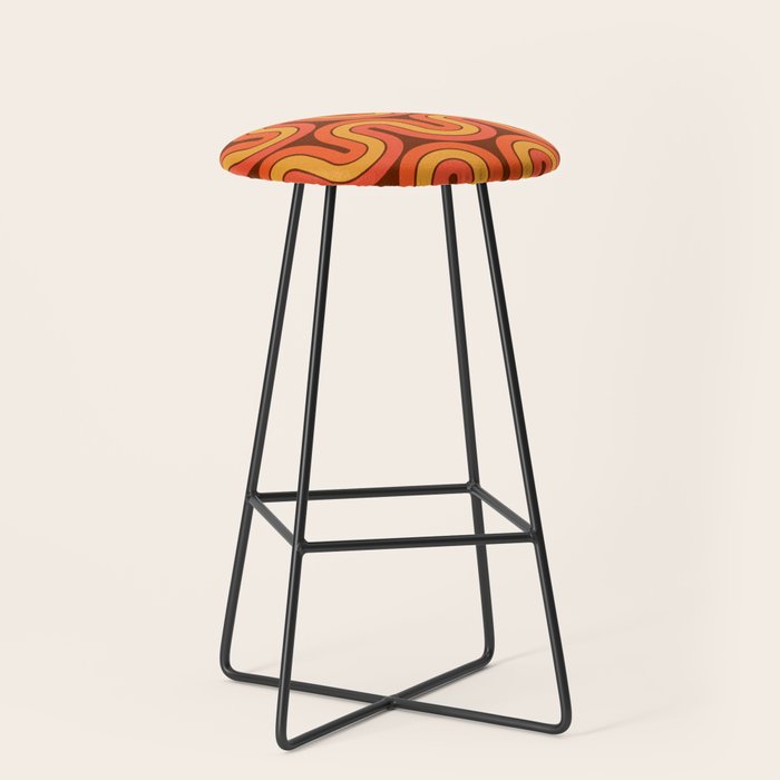 70s Retro Vintage Style Geometric Pattern Autumn Brown Orange and Yellow Stool
