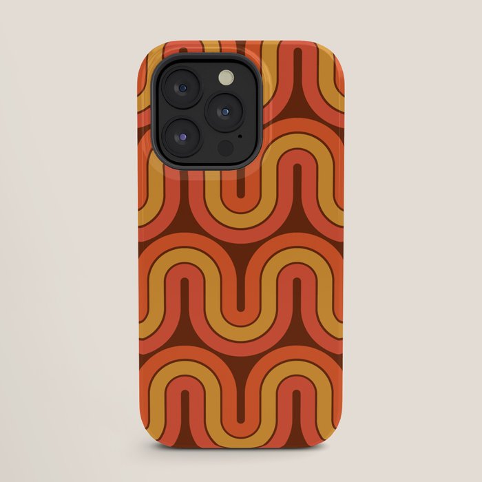 70s Retro Vintage Style Geometric Pattern Autumn Brown Orange and Yellow iPhone Case