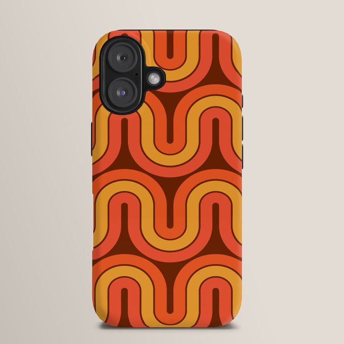 70s Retro Vintage Style Geometric Pattern Autumn Brown Orange and Yellow iPhone Case
