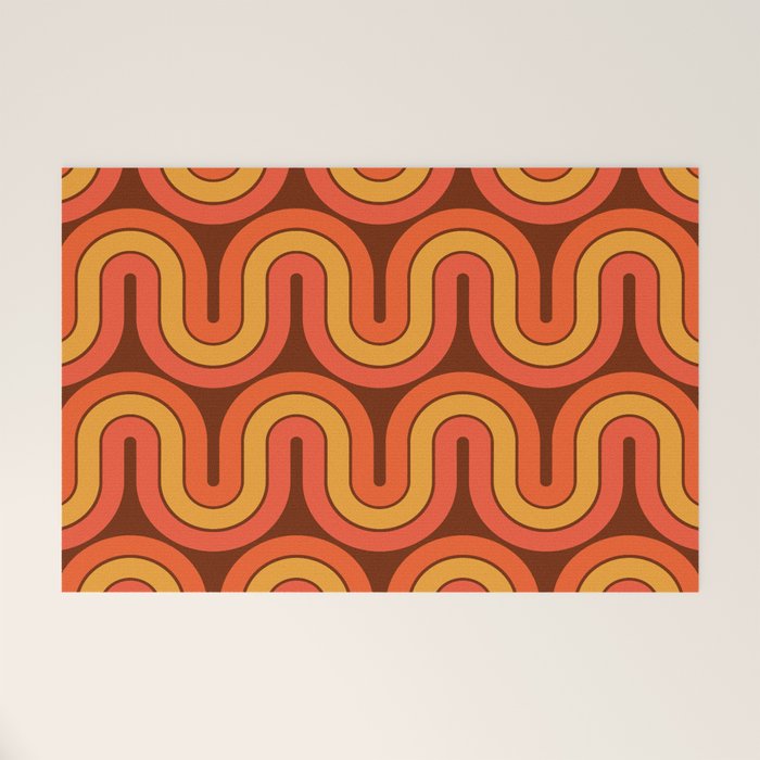 70s Retro Vintage Style Geometric Pattern Autumn Brown Orange and Yellow Welcome Mat