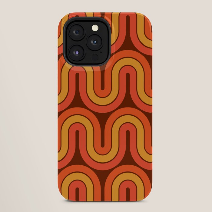 70s Retro Vintage Style Geometric Pattern Autumn Brown Orange and Yellow iPhone Case