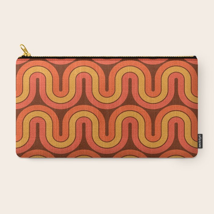 70s Retro Vintage Style Geometric Pattern Autumn Brown Orange and Yellow Carry All Pouch