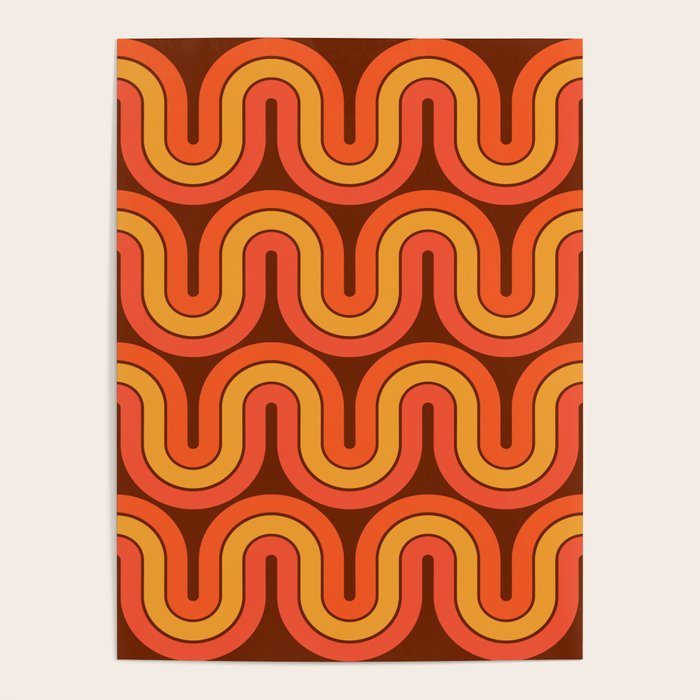 70s Retro Vintage Style Geometric Pattern Autumn Brown Orange and Yellow Poster