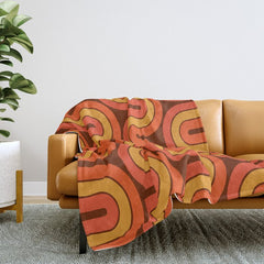 70s Retro Vintage Style Geometric Pattern Autumn Brown Orange and Yellow Throw Blanket