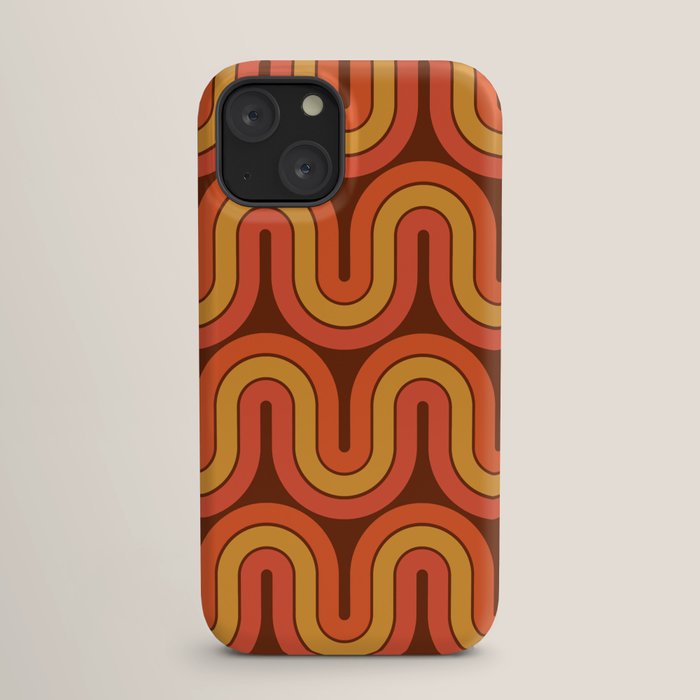 70s Retro Vintage Style Geometric Pattern Autumn Brown Orange and Yellow iPhone Case