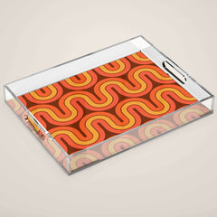 70s Retro Vintage Style Geometric Pattern Autumn Brown Orange and Yellow Acrylic Tray
