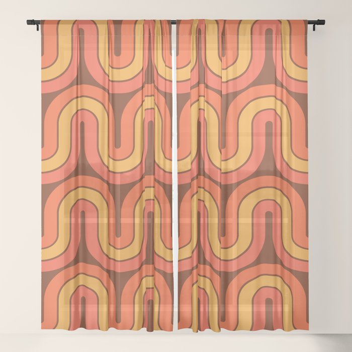 70s Retro Vintage Style Geometric Pattern Autumn Brown Orange and Yellow Window Curtain