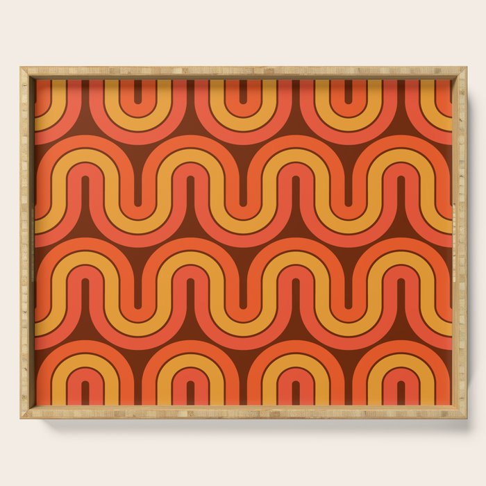 70s Retro Vintage Style Geometric Pattern Autumn Brown Orange and Yellow Serving Tray
