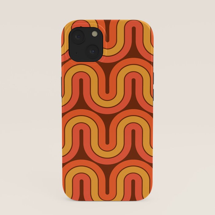 70s Retro Vintage Style Geometric Pattern Autumn Brown Orange and Yellow iPhone Case