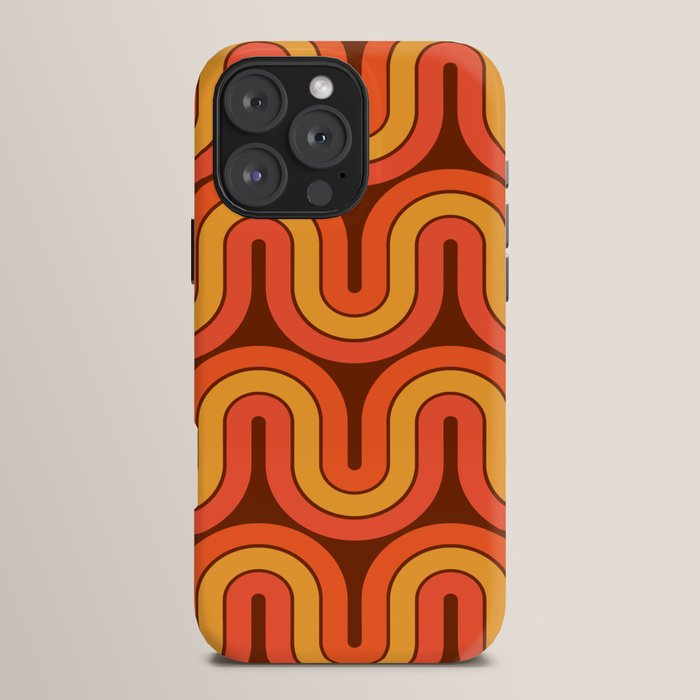 70s Retro Vintage Style Geometric Pattern Autumn Brown Orange and Yellow iPhone Case
