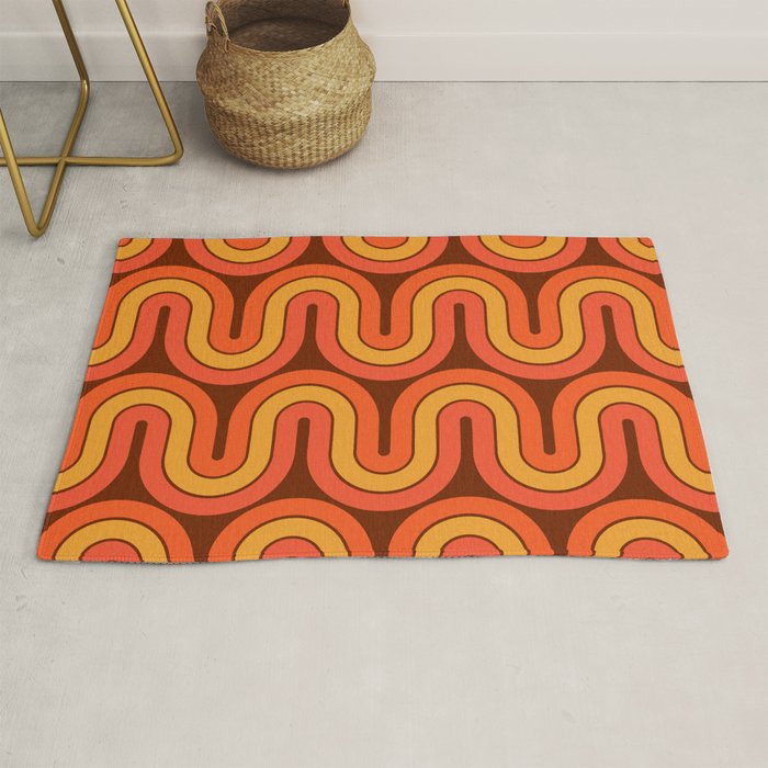 70s Retro Vintage Style Geometric Pattern Autumn Brown Orange and Yellow Rug