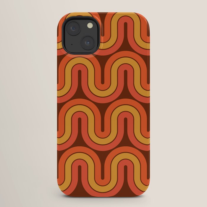 70s Retro Vintage Style Geometric Pattern Autumn Brown Orange and Yellow iPhone Case