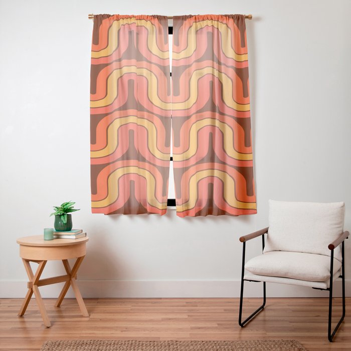 70s Retro Vintage Style Geometric Pattern Autumn Brown Orange and Yellow Window Curtain