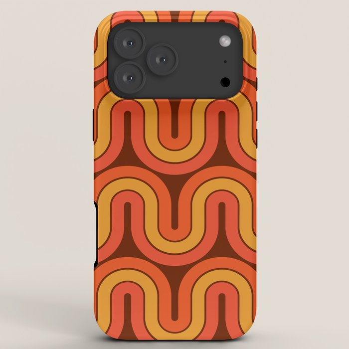 70s Retro Vintage Style Geometric Pattern Autumn Brown Orange and Yellow iPhone Case