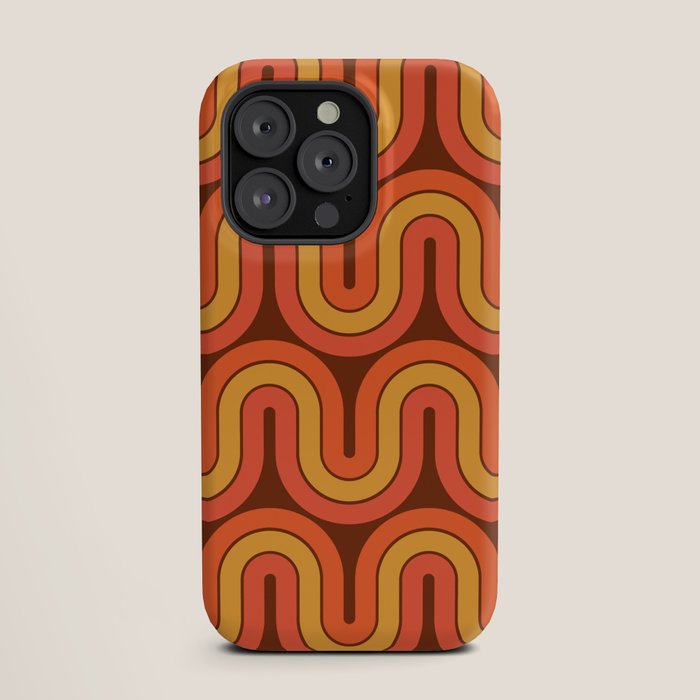 70s Retro Vintage Style Geometric Pattern Autumn Brown Orange and Yellow iPhone Case