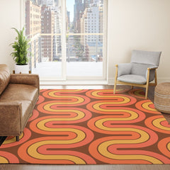70s Retro Vintage Style Geometric Pattern Autumn Brown Orange and Yellow Rug