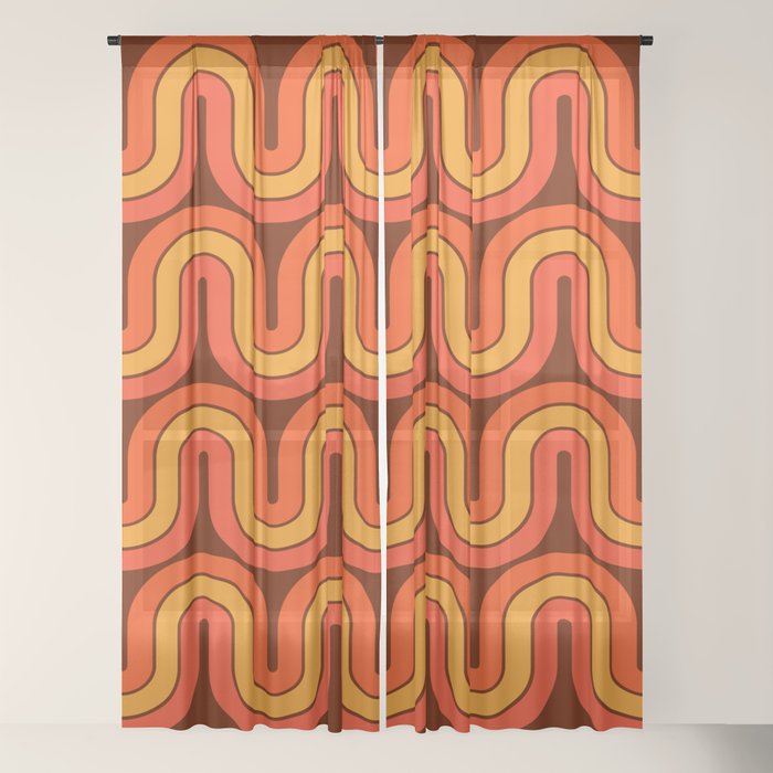 70s Retro Vintage Style Geometric Pattern Autumn Brown Orange and Yellow Window Curtain