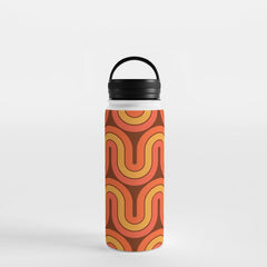 70s Retro Vintage Style Geometric Pattern Autumn Brown Orange and Yellow Water Bottle