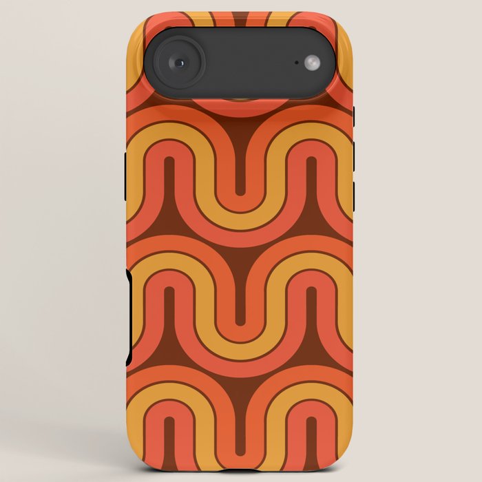 70s Retro Vintage Style Geometric Pattern Autumn Brown Orange and Yellow iPhone Case
