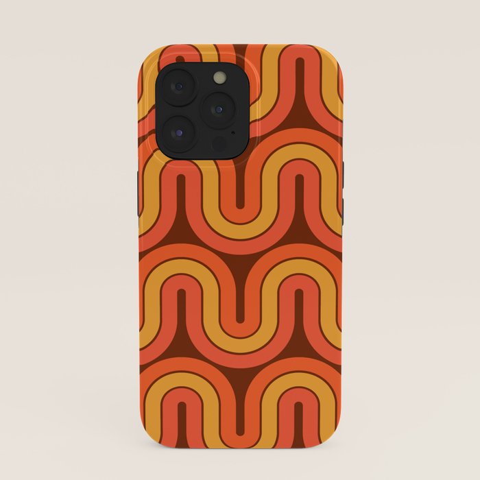 70s Retro Vintage Style Geometric Pattern Autumn Brown Orange and Yellow iPhone Case