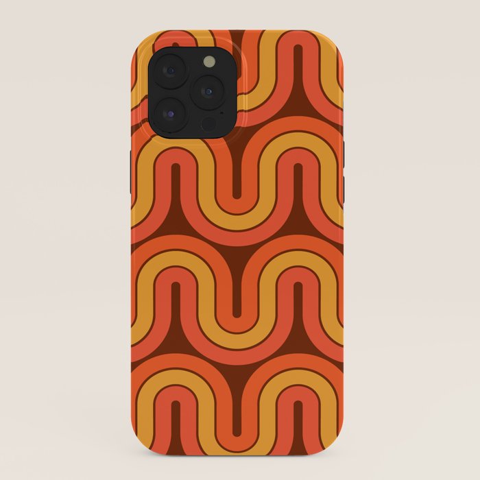 70s Retro Vintage Style Geometric Pattern Autumn Brown Orange and Yellow iPhone Case