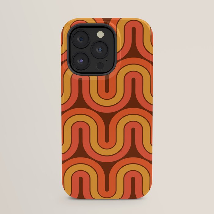 70s Retro Vintage Style Geometric Pattern Autumn Brown Orange and Yellow iPhone Case