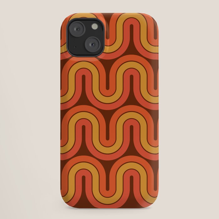 70s Retro Vintage Style Geometric Pattern Autumn Brown Orange and Yellow iPhone Case