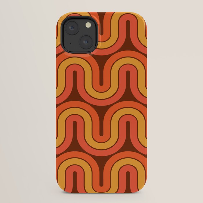 70s Retro Vintage Style Geometric Pattern Autumn Brown Orange and Yellow iPhone Case